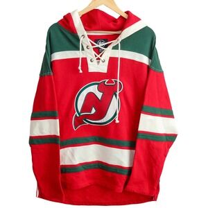 47 Brand NJ Devils Martin Brodeur Hockey Jersey Alumni Hoodie Red Green 30 Men M